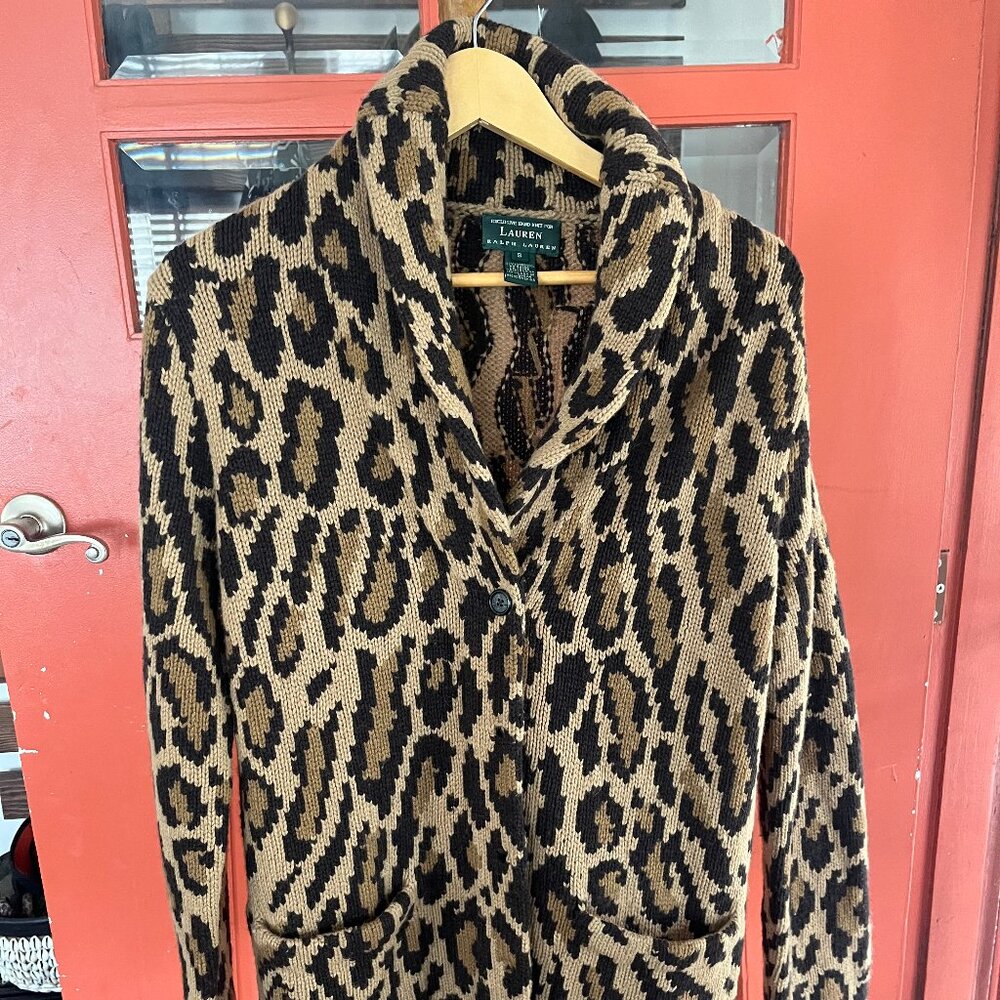 Lauren Ralph Lauren Leopard Print Cardigan - Black and Tan